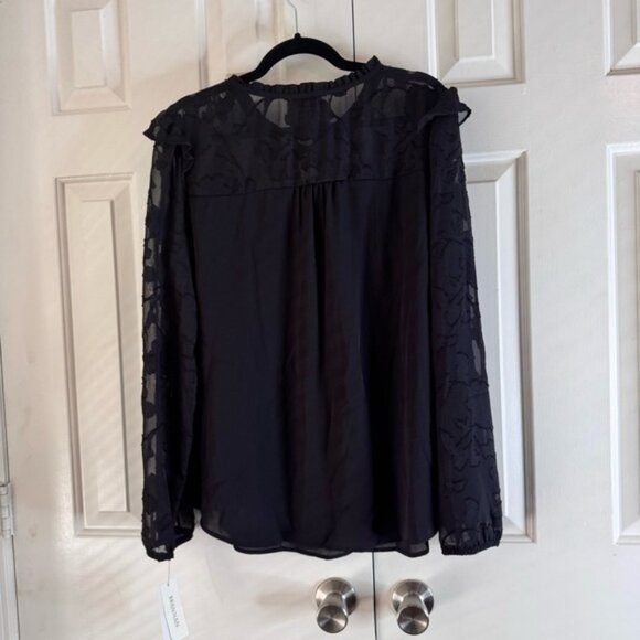 NWT Brannon Women’s Black Long Sleeve Sheer Chiffon Blouse Size XXL - Picture 1 of 11